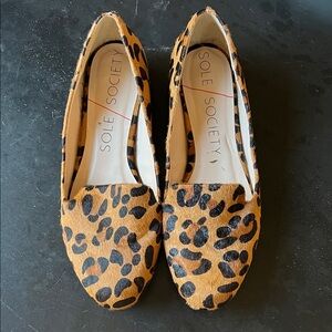 Sole Society Tan and Black Animal Print Flat Loafers